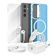 Mayaxess Pack Essentiel pour Galaxy S24 Coque, Verre, Chargeur, Écouteurs (5 pièces) Bleu clair - Ce pack d'accessoires se compose de tous les éléments essentiels pour protéger, recharger et utiliser votre Galaxy S24 au quotidien