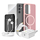 Mayaxess Pack Complet pour Galaxy S24 Coque, Verre, Chargeur, Batterie Externe, Écouteurs (6 pièces) Rose Ce coffret d'accessoires réunit les éléments indispensables à la protection, à la recharge et à l'utilisation quotidienne du Galaxy S24