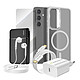 Mayaxess Pack Complet pour Galaxy S24 Coque, Verre, Chargeur, Batterie Externe, Écouteurs (6 pièces) Gris - Ce coffret d'accessoires réunit les éléments indispensables à la protection, à la recharge et à l'utilisation quotidienne du Galaxy S24