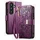 Avizar Étui Portefeuille pour Galaxy A37 Motif Floral avec Poche Zippée Intégré Violet foncé - Fonction portefeuille complète avec plusieurs emplacements pour cartes, billets, permettant de regrouper smartphone et essentiels du quotidien en un seul accessoire