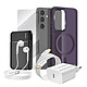 Mayaxess Pack Complet pour Galaxy S24 Coque, Verre, Chargeur, Batterie Externe, Écouteurs (6 pièces) Violet - Ce coffret d'accessoires réunit les éléments indispensables à la protection, à la recharge et à l'utilisation quotidienne du Galaxy S24