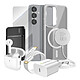Mayaxess Pack Elite pour Galaxy S25 Coque, Verre, Chargeur, Batterie Externe, Magsafe, Écouteurs Bluetooth (7 pièces) Gris - Ce coffret d'accessoires se compose des éléments essentiels à la protection, à la recharge et à l'utilisation optimale de votre Galaxy S25