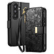 Avizar Étui Portefeuille pour Galaxy A37 Motif Floral avec Poche Zippée Intégré Noir - Fonction portefeuille complète avec plusieurs emplacements pour cartes, billets, permettant de regrouper smartphone et essentiels du quotidien en un seul accessoire