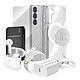 Mayaxess Pack Elite pour Galaxy S25 Coque, Verre, Chargeur, Batterie Externe, Magsafe, Écouteurs Bluetooth (7 pièces) Transparent - Ce coffret d'accessoires se compose des éléments essentiels à la protection, à la recharge et à l'utilisation optimale de votre Galaxy S25