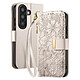 Avizar Étui Portefeuille pour Galaxy A37 Motif Floral avec Poche Zippée Intégré Gris - Fonction portefeuille complète avec plusieurs emplacements pour cartes, billets, permettant de regrouper smartphone et essentiels du quotidien en un seul accessoire