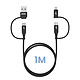 Akashi Câble 4 en 1 USB-C et USB vers USB-C et Lightning Charge 20W 1m Noir pas cher
