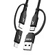 Akashi Câble 4 en 1 USB-C et USB vers USB-C et Lightning Charge 20W 1m Noir Câble de charge 4 en 1 d'Akashi compatible avec iPhone, Android, iPad, tablettes et autres appareils