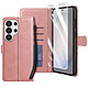 Enkay Étui Portefeuille pour Galaxy S26 Ultra avec Verre Trempé et Dragonne Rose - Étui portefeuille Galaxy S26 Ultra avec rabat protecteur, coque souple et fermeture magnétique
