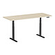 KIMEX 150-2618K5W Bureau motorisé assis-debout 180x75cm, Plateau bois naturel à bords arrondis/Pied noir