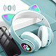 Avizar Casque Sans Fil Bluetooth pour Enfant avec Oreilles Chat Lumineux RGB Vert Menthe pas cher