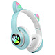 Avizar Casque Sans Fil Bluetooth pour Enfant avec Oreilles Chat Lumineux RGB Vert Menthe - Ce casque enfant Bluetooth oreilles chat combine design ludique RGB et écoute confortable pour une utilisation quotidienne adaptée aux enfants