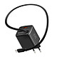 Swissten Chargeur Secteur USB-A 30W avec Câble Rétractable USB-C 0.75m Intégré Noir Intègre un câble USB-C plat extensible jusqu'à 0.75 mètre offrant un rangement propre et sans aucun nœud