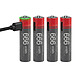 Yesido Lot de 4 Piles AA Lithium-Ion 440mAh 1.5V 666mWh Rechargeables USB-C Noir / Rouge Lot de 4 piles AA rechargeables par câble, idéal pour remplacer vos anciennes piles et alimenter vos appareils énergivores