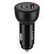 LinQ Chargeur Voiture Allume Cigare 60W avec 2 USB-C PD 30W et USB-A QC 3.0 Noir Compatibilité universelle étendue avec tous les smartphones, tablettes et ominateurs portables rechargeables via un câble USB-C ou un câble USB standard.
