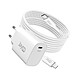 Jaym Chargeur Secteur USB-C 30W PD / PPS avec Câble USB-C vers Lightning MFi 2m Blanc Chargeur secteur USB-C de 30W certifié MFi assurant une compatibilité optimale et sécurisée avec les appareils équipés d'une connectique Lightning
