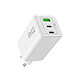 Jaym Chargeur Secteur GaN 5A 100W Max avec 2 USB-C et USB-A Compatible PD-PPS Blanc Chargeur secteur d'une puissance maximale de 100W offrant une compatibilité avec les ordinateurs portables, les tablettes et les smartphones