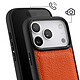 Avis Melkco Coque pour iPhone 17 Pro Renforcée en Cuir Grainé avec Bords Surélevés Orange