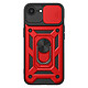 Mayaxess Coque Anneau pour iPhone 16e avec Cache Caméra Coulissant et Bague Magnétique Rouge / Noir - Conçue spécialement pour iPhone 16e, cette Coque offre une protection antichoc robuste certifiée norme militaire MIL-STD 810G avec des bords renforcés.