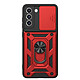 Mayaxess Coque pour Galaxy S21 FE avec Cache Caméra Coulissant et Bague Magnétique Rouge Conception hybride pour Galaxy S21 FE, assurant une absorption optimale des chocs du quotidien