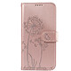 Zanaé Étui Portefeuille pour Galaxy S26 Premium Design Fleurs Papillon Rose champagne - Étui au motif pissenlit gravé avec papillon en relief pour une protection esthétique et originale de votre Galaxy S26