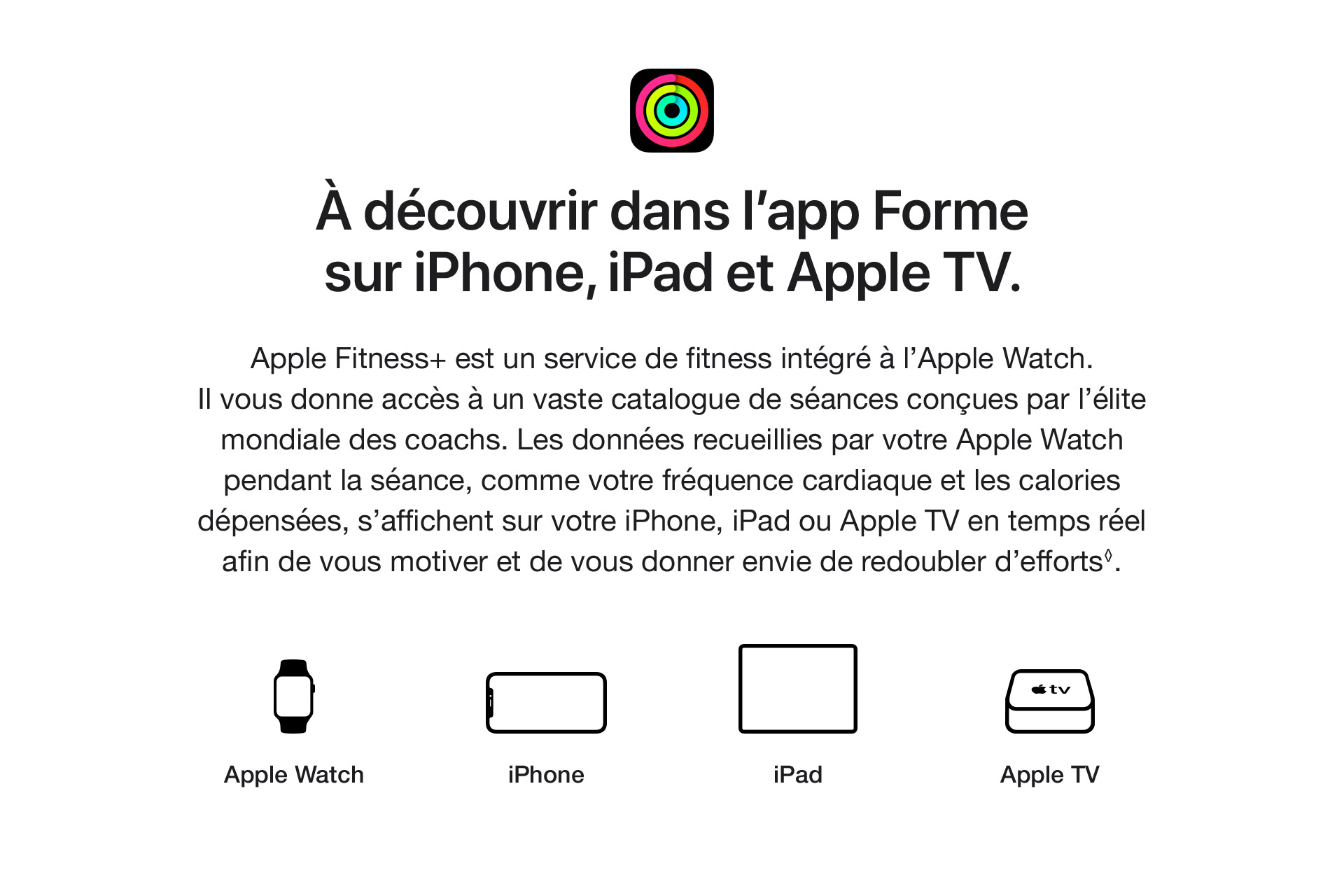 À découvrir dans l'app Forme sur iPhone, iPad et Apple TV.